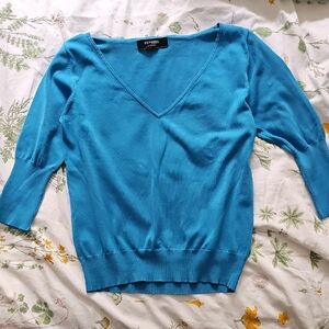 Express Women’s V-Neck Sweater in Turquoise Blue